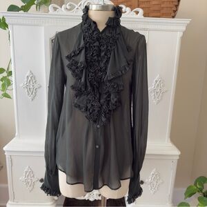 Ralph Lauren Sheer Silk Ruffled Poets Blouse